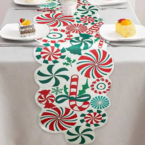 Vista 7 de FOIMAS Camino de Mesa de Dulces de Navidad, 71 x 13 pulgadas Camino de Mesa de Dulces Piruleta de Menta, Manteles de Mesa para Ornamento de Mesa
