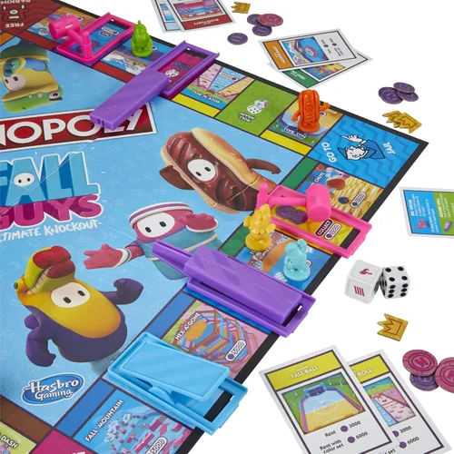 Vista 8 de Monopoly Fall Guys Ultimate Knockout Edition Juego de mesa para jugadores de 8 años en adelante, Dodge Interactive Obstáculos, incluye Troquel