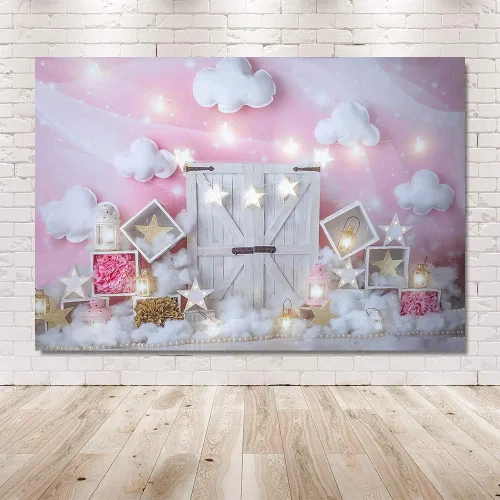 Vista 5 de MEHOFOND Fondo de estudio fotográfico de nube rosa y blanca, accesorios de fondo para cumpleaños, niña, baby shower, decoración de fiesta