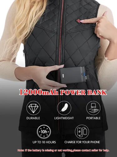 Vista 4 de PETREL Chaleco térmico para mujer con batería, abrigo térmico eléctrico recargable