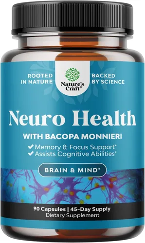 Vista 10 de Suplemento cerebral nootrópico para apoyo de memoria y enfoque, vitaminas para apoyo mental y claridad con Bacopa Monnieri, VIT A, B6, riboflavina