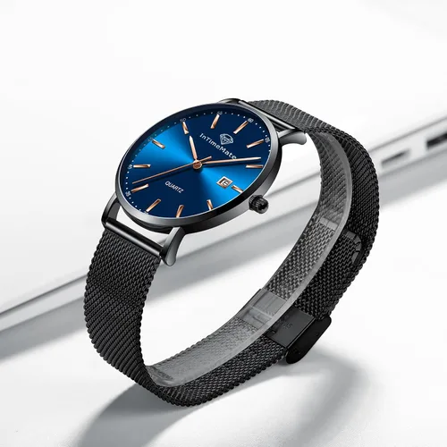 Vista 8 de Reloj de pulsera para hombre, de lujo, con diamantes de lujo, con calendario, vestido de negocios, reloj brillante para hombre, de cuarzo