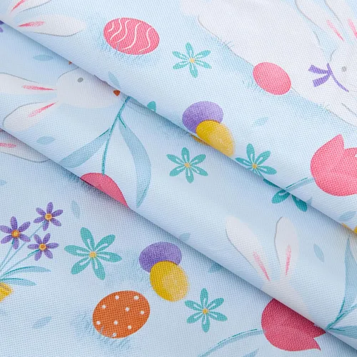 Vista 7 de Newbridge Blue Easter Cotton Tail Bunny Party 52 x 52 inch Square Vinyl Tablecloth with Flannel Backing, Bunny Rabbit, Easter Eggs and Floral Design