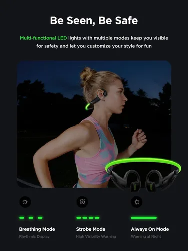 Vista 8 de HAKII Light 2 Auriculares abiertos de oído abierto, IPX5 Auriculares para correr con cuerda de baliza ultra brillante de 180°, BT 6.0, tiempo