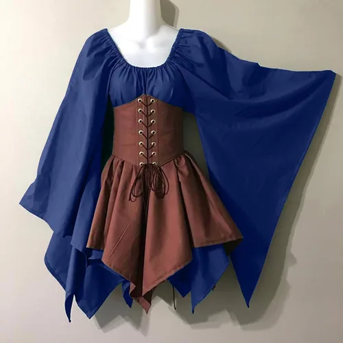 Vista 2 de Vestido irlandés tradicional para mujer, disfraz medieval renacentista, manga acampanada, falda de corsé, vestido gótico victoriano