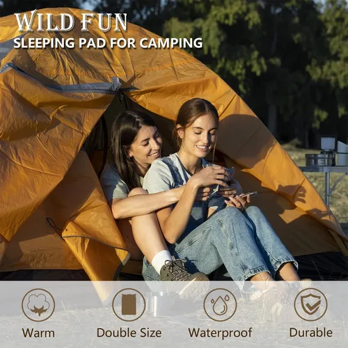 Vista 9 de WILD FUN Colchoneta de dormir doble, colchón de campamento de 2 pulgadas para 2 personas con almohada, almohadilla de campamento autoinflable