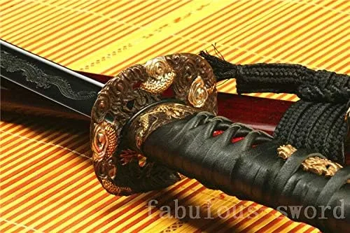 Vista 9 de GLW Espada 41' Damasco Plegado Arcilla Templado Negro Japonés Samurai Katana Espada Sharp