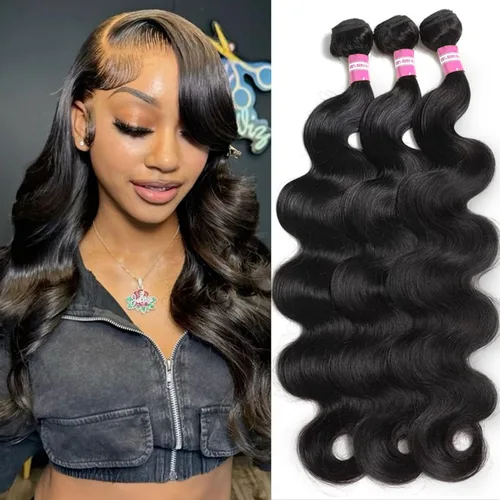 Vista 36 de DMKEEP Extensiones de cabello humano ondulado con cierre, 12, 14, 16+10 pulgadas, 100% cabello virgen brasileño sin procesar, 3 paquetes con cierre