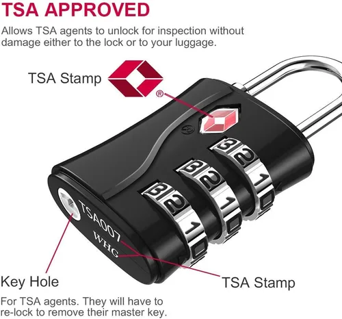 Vista 3 de ZHEGE Cerraduras de equipaje, cerraduras aprobadas por la TSA, cerradura de cremallera de 3 esferas con cable (31.5 in) para maletas, mochila