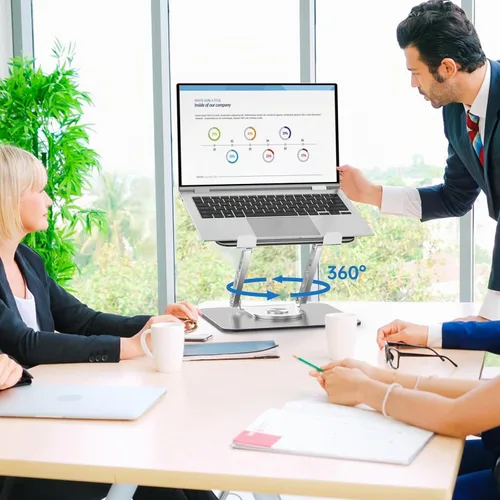 Vista 7 de Soporte para Laptop de Escritorio Ajustable Soporte para Computadora con Base Giratoria de 360° Soporte Elevador Ergonómico para Laptop