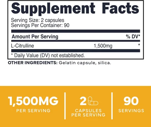 Vista 2 de Type Zero Cápsulas de L-citrulina (180 cápsulas) (1500 mg por porción), sin OMG
