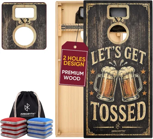 Vista 19 de Juego de tablas de cornhole de madera maciza, natural, 8 bolsas de frijoles Bald Eagle