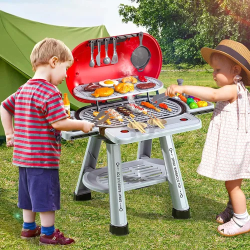Vista 2 de Juego de Parrilla de Barbacoa para Niños de 4 a 8 Años, Juguetes de Cocina de Juego con Humo y Luz para Niños de 3 4 5 6 7, Juguetes de Barbacoa