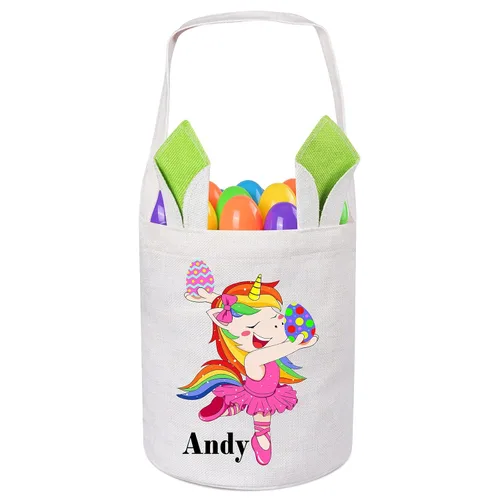 Vista 27 de Jocidea Personalized Easter Basket, Easter Bunny Basket for Kids - Blue Unicorn with Easter Egg 019B-Blue