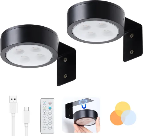 Vista 15 de Paquete de 2 luces inalámbricas para cuadros de pared, luz para cuadros recargable que funciona con batería con control remoto, luz regulable