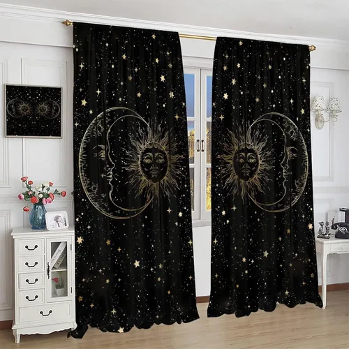 Vista 3 de Cortina de arte NC Sol, Luna y Estrellas Decoración Interior 42x45in