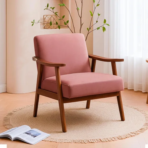 Vista 14 de Container Furniture Direct Silla decorativa con tapicería de microfibra y marco de madera maciza, muebles de sala de estar clásicos de mediados