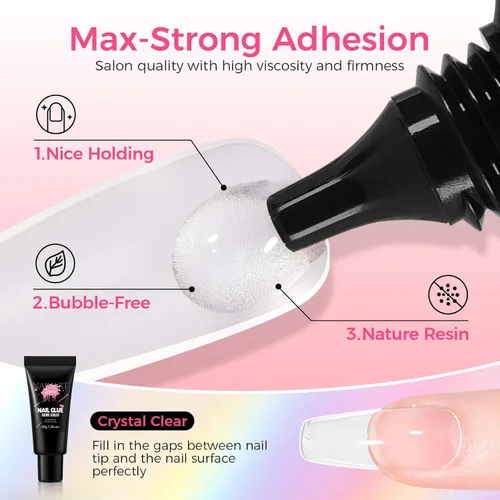 Vista 4 de Pegamento fuerte para uñas de 1.06 oz para uñas a presión, no necesita lámpara UV Negro