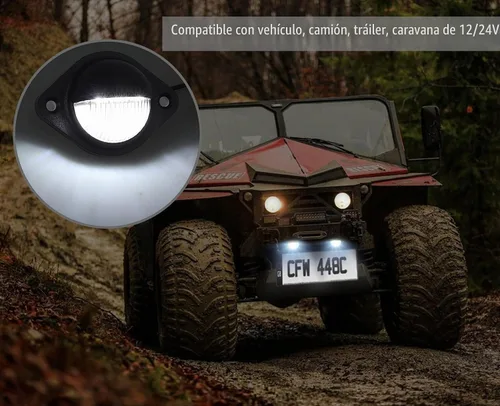 Vista 4 de Justech 2 luces LED para placa de matrícula de 3 luces impermeables, resistentes a los golpes, 12 V 24 V para camiones, SUV, remolques, caravanas