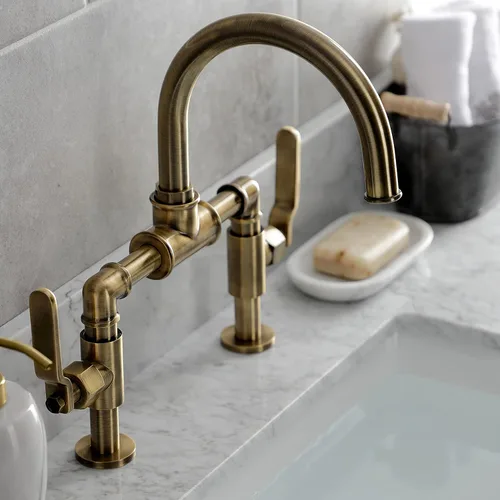 Vista 4 de Kingston Brass KS2173KL Whitaker - Grifo de baño de estilo industrial con drenaje emergente, latón antiguo