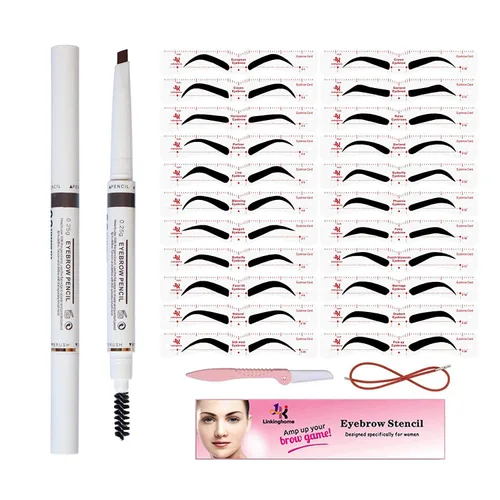 Vista 7 de Plantilla para cejas, juego de moldeador de cejas de 24 unidades, plantilla reutilizable para cejas con correa para maquillaje en 3 minutos 24pzas