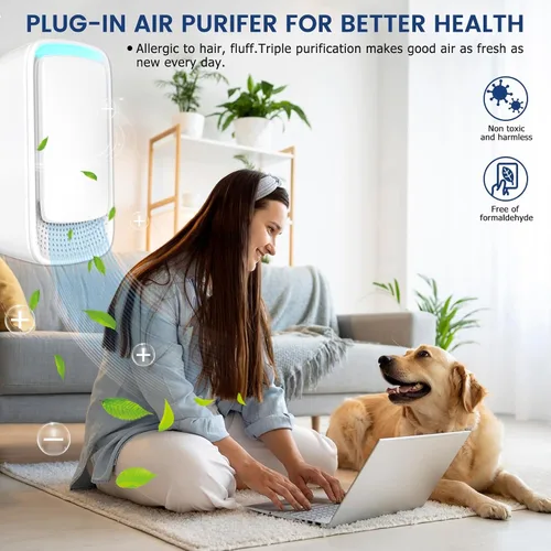 Vista 7 de Purificador de aire enchufable, purificador de aire ionizador, tecnología de iones negativos para el hogar, funcionamiento silencioso, purificador