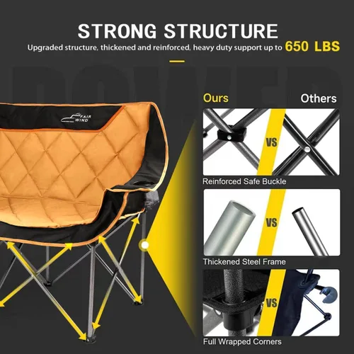 Vista 7 de FAIR WIND Silla de Camping Completamente Acolchada de Gran Tamaño Sofá Plegable de Dos Plazas Sofá de Campamento Silla Doble Duo Silla de Brazo