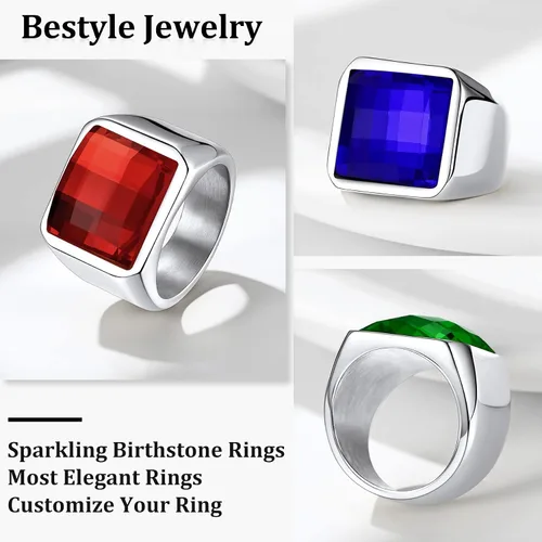 Vista 2 de Bestyle S925 Sterling Silver Cubic Zirconia CZ Band Rings for Men Boys, Sparkling Simulated Diamond Ring Promise Ring for