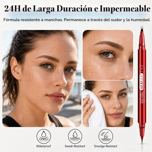 Vista 7 de Lápiz de cejas para mujer, bolígrafo de cejas de microblading de doble punta con punta de 2 tenedores y punta de pincel precisa, lápiz de cejas 01