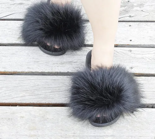 Vista 5 de Sandalias de piel sintética para mujer, pantuflas mullidas, sandalias peludas, zapatos peludos para interiores y exteriores