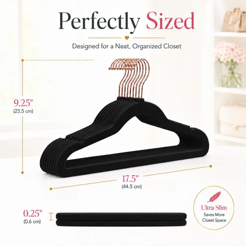 Vista 8 de Smartor Paquete de 50 perchas de terciopelo antideslizantes con gancho de oro rosa, perchas de terciopelo resistente para ropa de adultos, abrigos