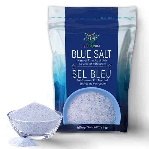 Vista 11 de EUPHERBIA Sal azul, gruesa, sal mineral rara, alto potasio, baja en sodio, natural, sin procesar, cosechada a mano, certificado Kosher