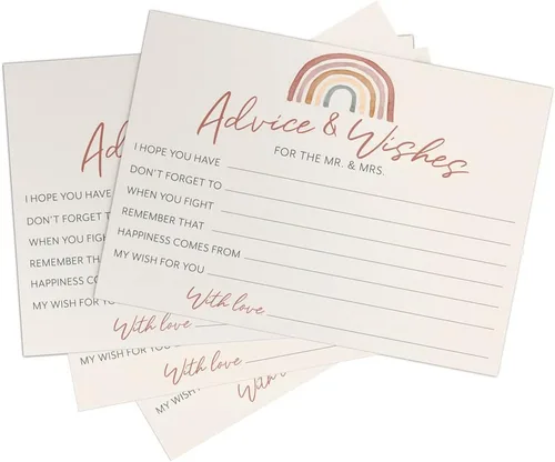 Vista 4 de Printed Party Tarjetas de consejos de boda y buenos deseos, tema boho arco iris, juego de 50