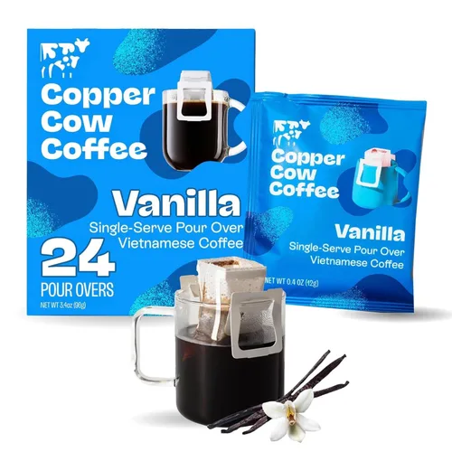 Vista 14 de Copper Cow Coffee Café vietnamita premium para verter sobre una sola porción Paquete variado de Best Brews (incluye 5 cafés), negro clásico