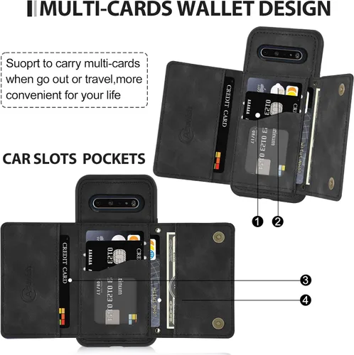 Vista 4 de Asuwish Funda de teléfono para LG V60 ThinQ V60ThinQ 5G G9 Thin Q Wallet Cover con protector de pantalla de vidrio templado y soporte de tarjeta