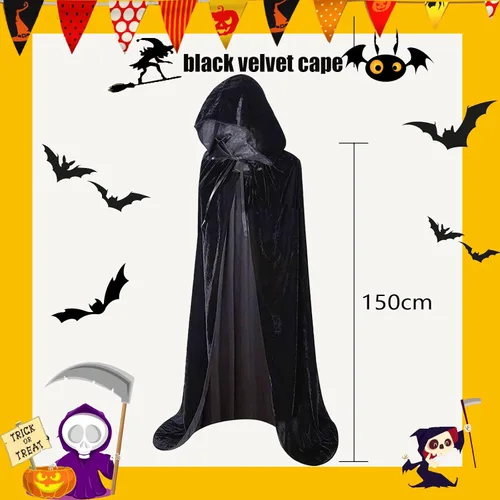 Vista 3 de Capa larga con capucha de terciopelo para Navidad, Halloween, capa de disfraces con capucha para mascarada