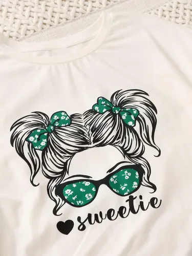 Vista 3 de SOLY HUX Conjunto de dos piezas para niña, camiseta de manga corta, camiseta gráfica y pantalones acampanados