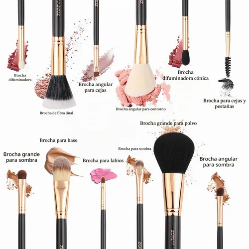 Vista 2 de Zoreya - Juego de brochas de maquillaje de pelo sintético, 12 unidades Negro