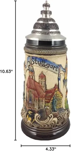 Vista 2 de Zöller & Born Cerveza alemana Stein Stuttgart Panorama Stein Jarra de 0,5 litros, jarra de cerveza ZO 1838/906