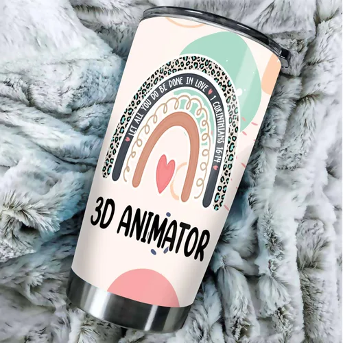 Vista 3 de Vaso de acero inoxidable con diseño de animador 3D Let All You Do Be Done In Love de 20 onzas, regalos de oficina, mujeres, hombres, amigos
