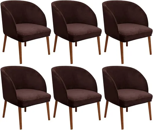 Vista 36 de Juego de 2 fundas de terciopelo elástico para sillas de comedor, con respaldo curvo moderno, protector de silla para sala de estar, dormitorio, Beige