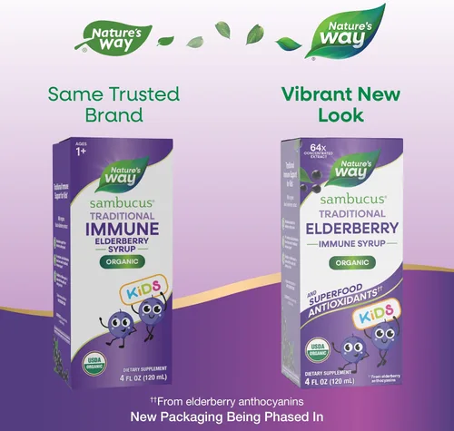 Vista 2 de Nature's Way Sambucus - Jarabe inmunológico tradicional de saúco para niños, extracto concentrado de saúco negro, apoyo inmunológico tradicional*