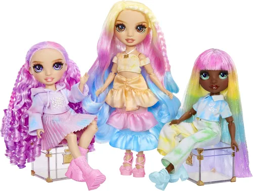 Vista 6 de Rainbow High Muñeca de moda DIY para crear con acuarelas y crear con kit de tie-dye lavable, ojos verdes, cabello largo y liso, top y zapatos