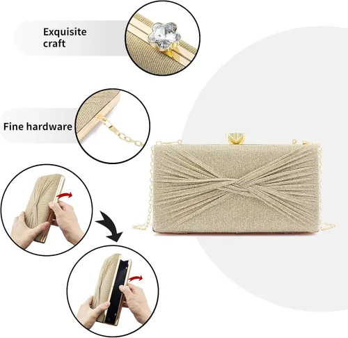 Vista 3 de YAPAIOU Bolso de mano de metal con patrón de celosía para mujer, bolso de mano geométrico de noche con correa de cadena