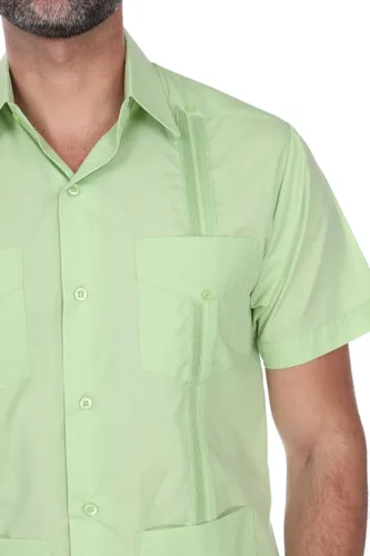 Vista 8 de Camisa Guayabera clásica con cuatro bolsillos para hombre, mezcla de polialgodón y manga corta