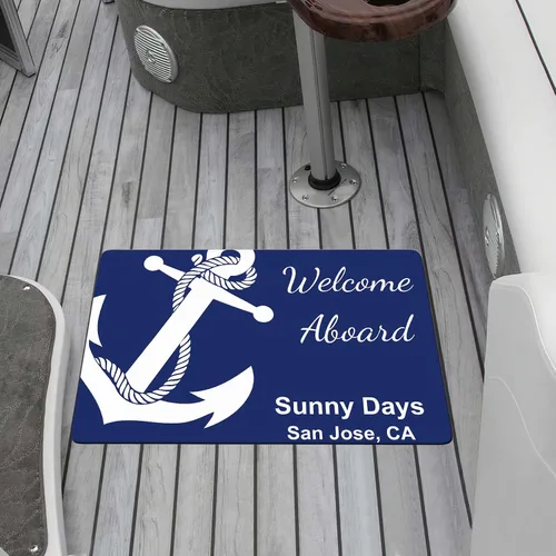 Vista 14 de Tapete náutico personalizado con nombre personalizado, alfombra de bienvenida para yate, puerto deportivo, muelle o retiro en el lago, tapete