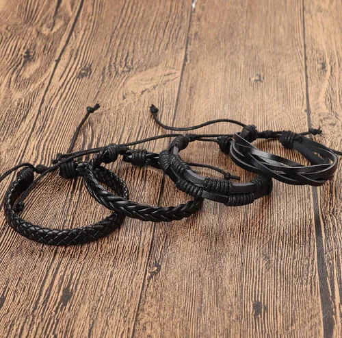 Vista 7 de Hanpabum 18 pulseras de cuero trenzado para hombres y mujeres, pulsera tejida con cuentas de madera, pulseras étnicas tribales ajustables, Cuero