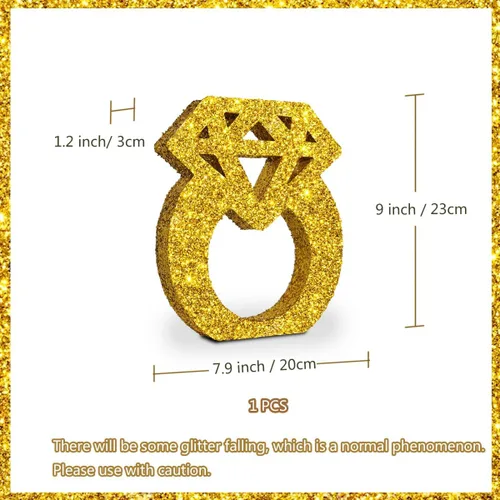 Vista 5 de Decoraciones de compromiso, anillos de diamantes con purpurina dorada, centros de mesa para decoración de mesa, decoraciones de despedida