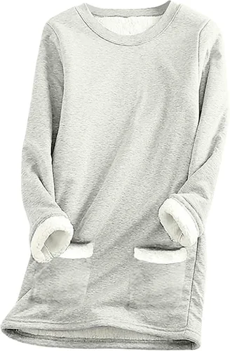Vista 11 de Sudaderas de forro polar para mujer, de manga larga, cómodas, de felpa, cálidas, para invierno Negro