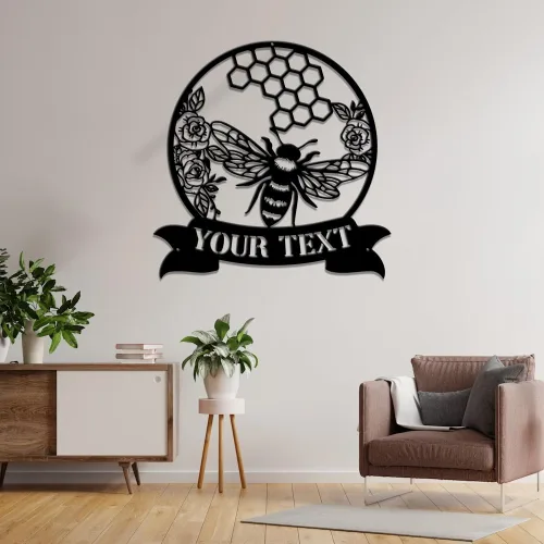 Vista 3 de MeMate Letrero de jardín para personalizar, letrero de granja de abejas, letrero de metal con nombre personalizado para amantes de las abejas